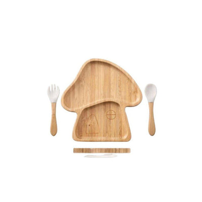 Mushroom Shaped Eco-friendly children's suction diner plate set - 100% bamboo - Dinks