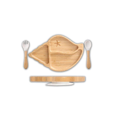Sea Shell Shaped Eco-friendly children's suction diner plate set - 100% bamboo - Dinks