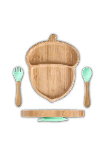 Acorn Shaped Eco-friendly children's suction diner plate set - 100% bamboo Children's tableware Dinks Baby Decor 