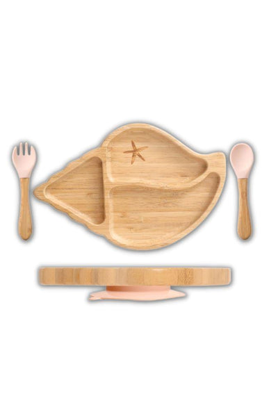 Sea Shell Shaped Eco-friendly children's suction diner plate set - 100% bamboo Dinks 