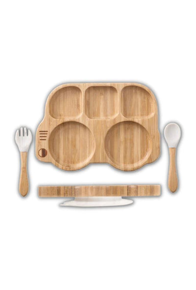Bus Shaped Eco-friendly children's suction diner plate set - 100% bamboo Dinks 