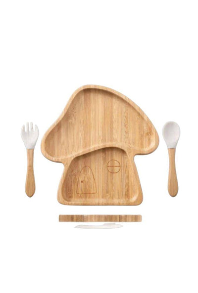 Mushroom Shaped Eco-friendly children's suction diner plate set - 100% bamboo Dinks 